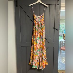 O'Neill Strapless Tropical Maxi Dress - Pink, Yellow, Green, Blue